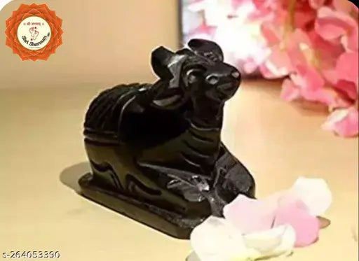 Black marble Nandi Pindi, 1 inch - Handcrafted Indian showpiece for pooja and home decor