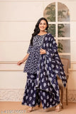 Women's rayon kameez set with sharara and dupatta in blue