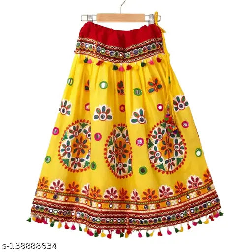 CCRINGYellow embroidered cotton ChaniyaLehanga Choli and Dupatta for young girls, embellished with multi-colored designs