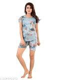 Trendy cotton nightdress T-shirt & shorts set in soft washes, perfect for special nights or bedroom wear. Indian-made satin fabric with a royal look and feel