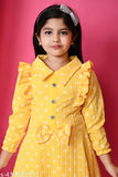 Yellow western-style party frock, girls midi-length, full sleeve, collared dress