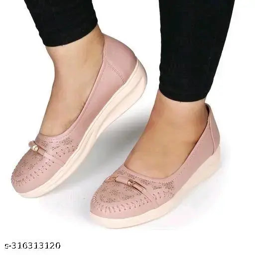 Pink leather 127PINK women's flats with lace-up detailing and white sole.