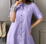Purple cotton kurta with side buttons, paired with pants
