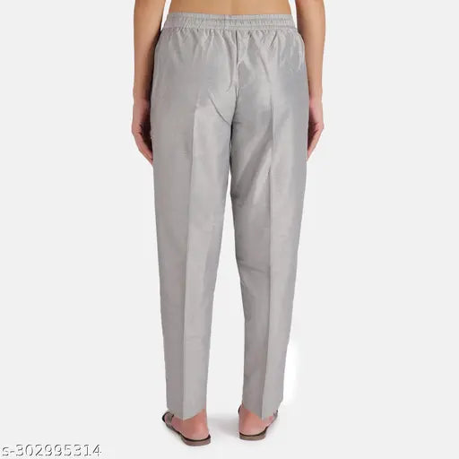 Women's silver poly blend kurti pant with double pockets, full elastic waist from Noori Libaas, India