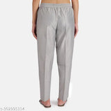Women's silver poly blend kurti pant with double pockets, full elastic waist from Noori Libaas, India