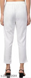 White cotton blend women's regular fit trousers, solid pattern, elevate casual chic style