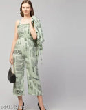 Cancai printed crepe jumpsuit, three-quarter sleeves, comfortable, versatile, machine/hand washable, Indian origin