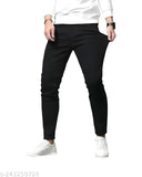Stylish latest men's black denim jeans, solid pattern, versatile fit with slight stretch, machine washable, resistant to fading, available in sizes 28, 30, 32, 34 (w: 29/31/33/35, l: 38in), India origin