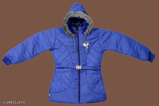 Blue padded jacket with faux fur lining, hooded style, infant size