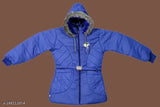 Blue padded jacket with faux fur lining, hooded style, infant size