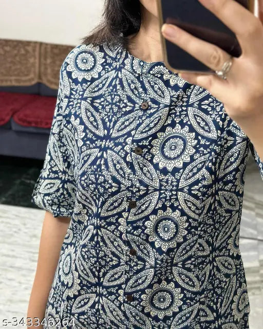 Viscose rayon kurta with printed net palazzo, single piece, three-quarter sleeves, Indian fashion