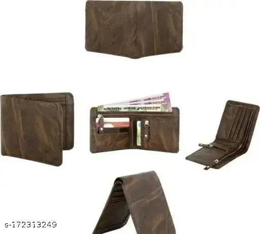 Brown leather wallet, imported canvas & leather, 2 compartments, solid design, free size (12cm x 9cm), sophisticated accessory by Sg.Enterprisess