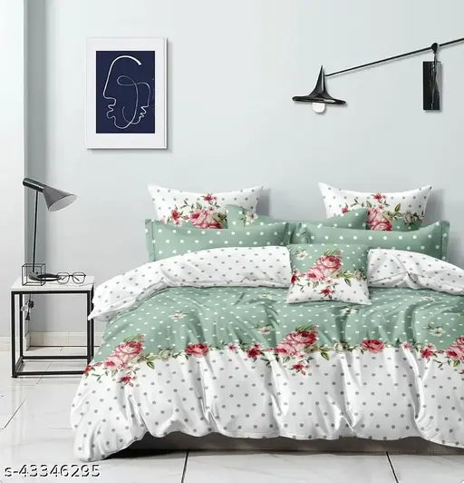 Double-size glace cotton bedsheet, 160 thread count, 3D printed kids design, ideal for mild winter. One pack includes one double sheet and two pillow covers, origin India