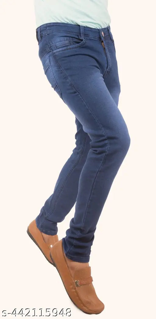 Blue denim slim fit men's casual jeans
