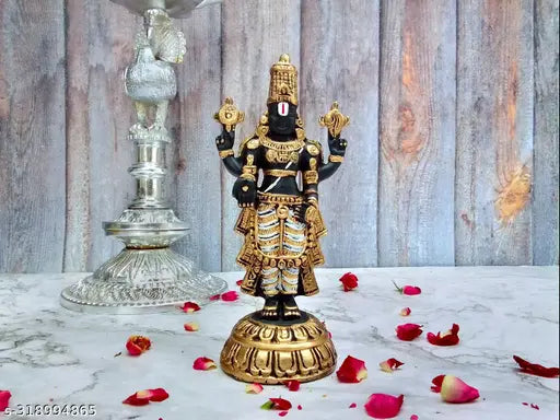 Marble Balaji idol, 9cm tall, premium quality for Pooja Room or car dashboard (India-made)