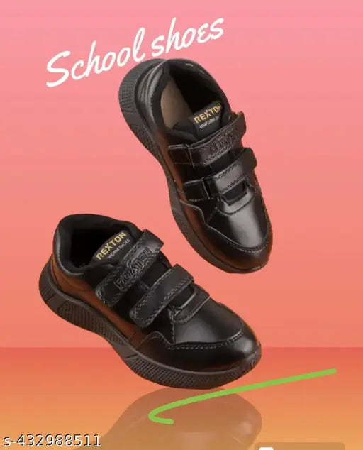 School shoes, black velcro walking shoes with white stripe design