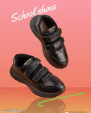School shoes, black velcro walking shoes with white stripe design