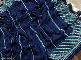 Navy blue, sequined sari with pallu and blouse, intricate zari work