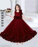 Sleeveless net gown for kids, solid pattern in sizes 3-4, 4-5, 5-6, 7-8 years. Indian made stylish party dress