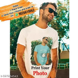White cotton-blend t-shirt (polycotton), half sleeve, round neck for men - perfect for gifting