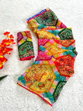 Colorful, printed, casual Georgette saree and blouse set for partywear
