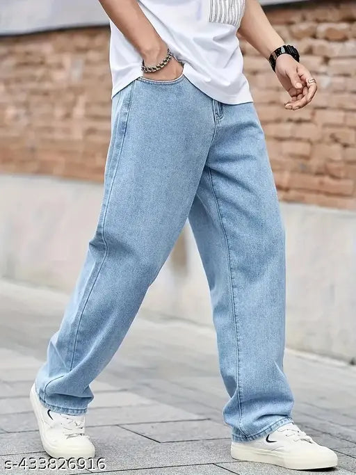 Classic men's blue denim baggy casual pants