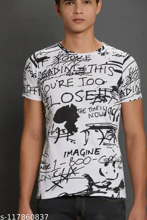 Skittzz men's printed roundneck cotton blend t-shirt, short sleeves with vibrant design, XS - XXL sizes available
