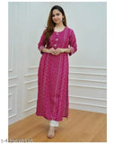 Rayon, three-quarter sleeves, printed Bandhani Kurta (Pink) - Ethnic Indian fashion for women, festive wear with designer details
