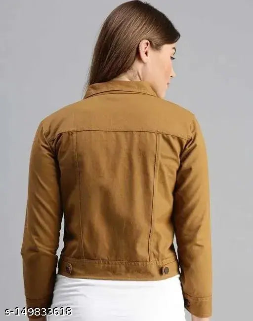 Cotton blend denim jacket, three-quarter sleeves, solid pattern - Tready Samani women's long sleeve check shirt