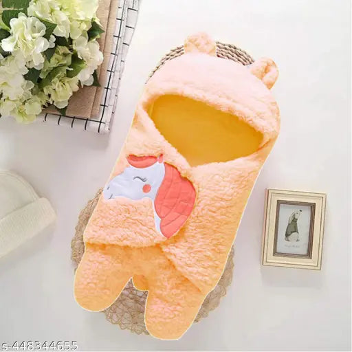 Peach fleece all-season unicorn hooded baby blanket - perfect for mild winter (0-6 months). Soft, lightweight, and easy to maintain