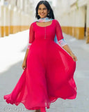 Georgette, solid-patterned Indian printed dupatta gown with short sleeves, available in sizes M-XXXL