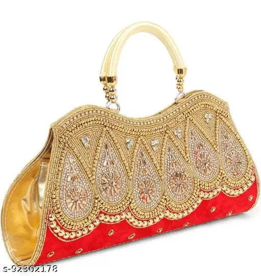 Embroidered gold and red clutch bag bridal accessories