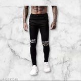 Black printed skinny jeans with black text print on both legs