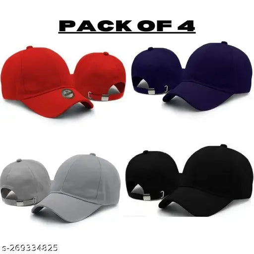 Trendy cotton baseball cap, pack of 4 with men and women styles, solid color, best material for summer sun protection