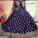 Navy blue floral anarkali kameez with matching jacket