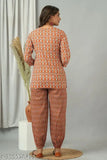 Light orange cotton women's shirt and palazzo set, comfortable pyjama ensemble for relaxation at home