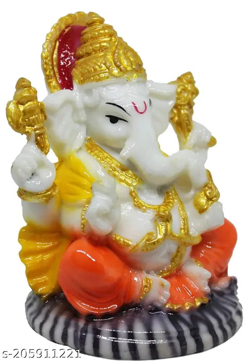Blue resin Ganesh statuary, traditional Pagadi turban, home decor item, dimensions 27.5x15x20 cm