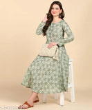 A woman in a patterned anarkali kameez