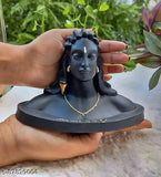 Black stone miniature figurine of Adiyogi Shiva meditating with triple tilak, car dashboard home decor temple sculpture