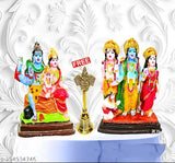 Metal Shiv Parvati & Ganesha statues, 5-inch home decor for festivals and pooja - Indian origin