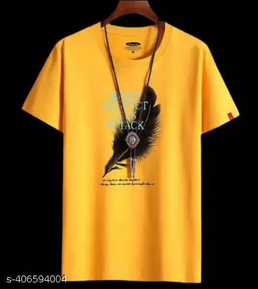 Elegant printed cotton blend half sleeve t-shirt for men, inspiring quote "Dream Big, Work Hard, Make It Happen". Soft, breathable Micro PP fabric. Available in sizes M, L, XL. Made in India