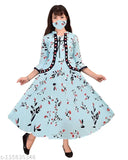 Rayon printed net three-quarter sleeve gown dress for girls (ages 3-10), high quality, comfortable and easy to wear, India origin