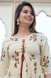 Premium rayon flared aline kurta, printed combo, three-quarter sleeves. Women's and girls' fashion from India