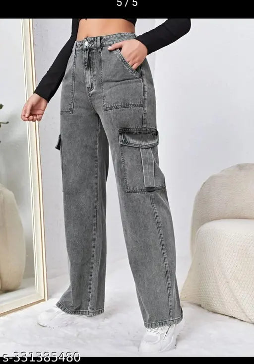 Denim 6-pocket charkor, trendy bell bottom jeans in carbon black, regular length 39 inches