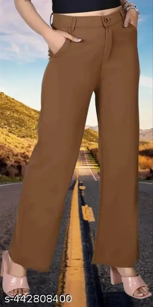 Brown two-pocket pants with a single visible side pocket and visible waistband