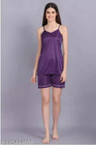 Flimsy satin nightsuit for women & girls, sleeveless, elastic waist, adjustable shoulder strap. India-made loungewear set