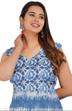 Trendy multicolor blue cotton printed sleeveless kurti for women