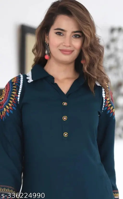 Indian rayon kurta and Palazzos set, solid color and plus size. High-quality Rayon fabric with long sleeves