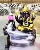 Resin Ganesh incense burner with 50 cones, Indian home decor art featuring smoky waterfall effect