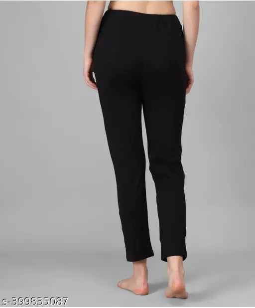 Black cotton women's nightwear with pants and top set of 2